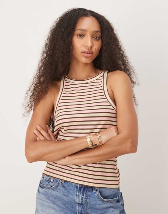 ASOS DESIGN randig racerväst i rosa och krämfärgad - Image 4