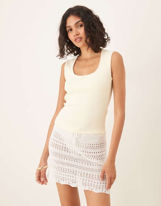Gina Tricot broderad kant bomullsväst i citrongul - Image 1