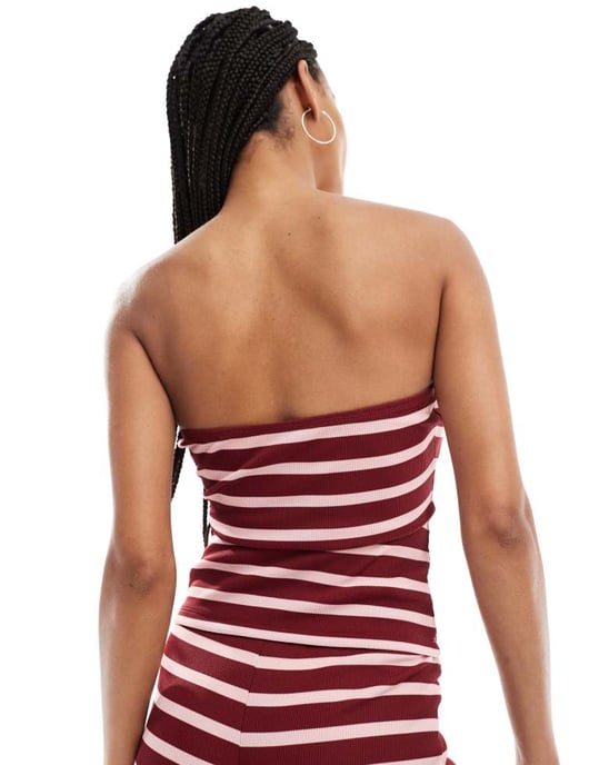 ASOS DESIGN randig bandeau matchande topp i rosa - Image 4