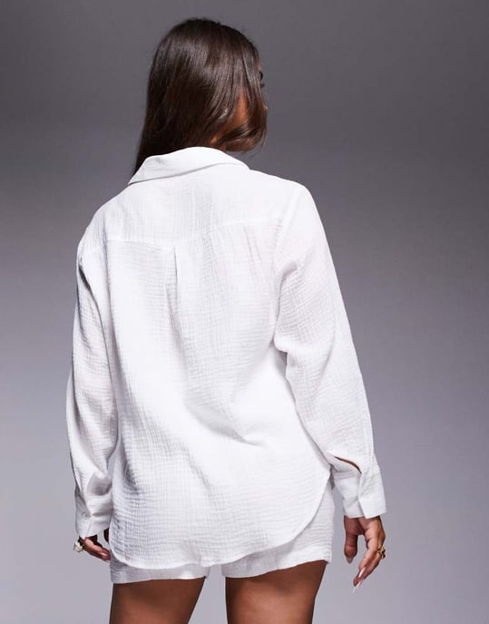 Missyempire cheesecloth shorts med elastisk midja i vitt - Image 4