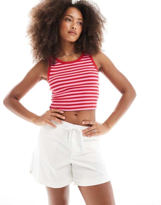 JJXX denim short med midjeband i vitt - Image 3