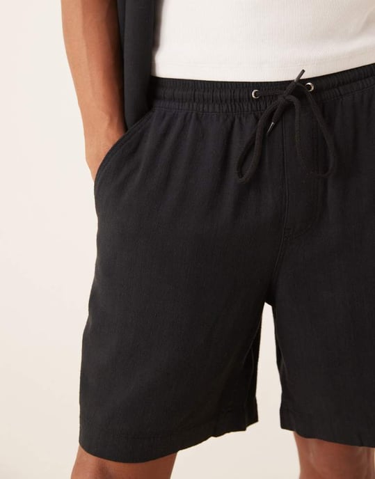 ASOS DESIGN koord baggy passform linneblandning kortbyxor i svart - Image 2