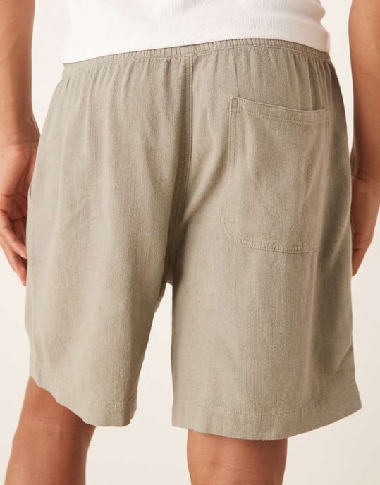 ASOS DESIGN koord baggy fit linneblandning kortbyxor i khaki - Image 3