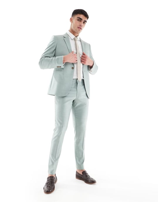 ASOS DESIGN smala brudklänningbyxor i grön textur - Image 1