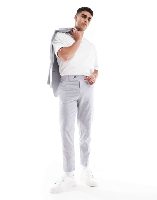 ASOS DESIGN linneblandning tapered kostymbyxor grå hundtand - Image 2
