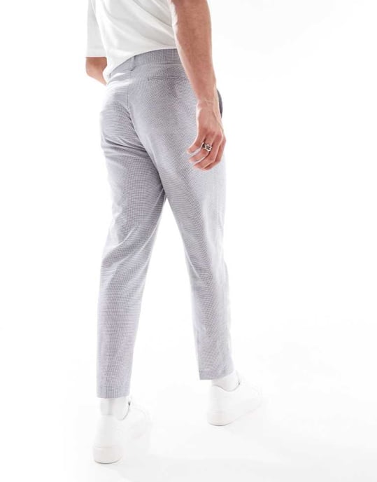 ASOS DESIGN linneblandning tapered kostymbyxor grå hundtand - Image 3