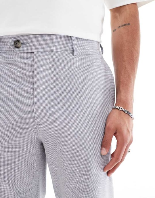 ASOS DESIGN linneblandning tapered kostymbyxor grå hundtand - Image 4