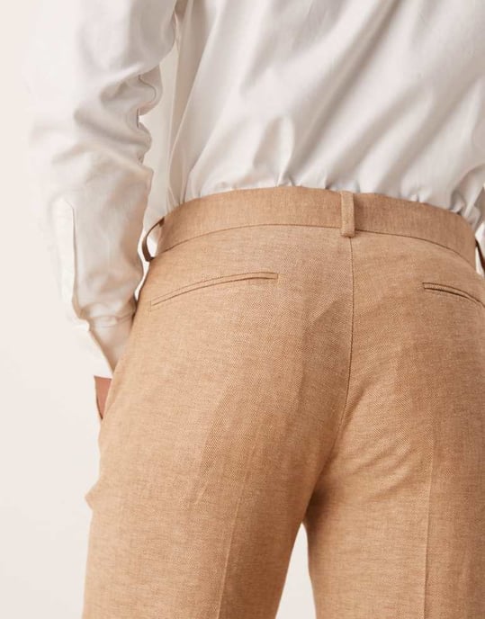 ASOS DESIGN linneblandning raka ben kostymbyxor i kamel - Image 4