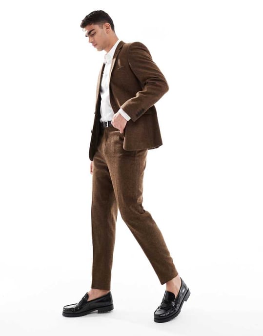 ASOS DESIGN ullblandning tapered kostymbyxor i mörkbrunt - Image 1