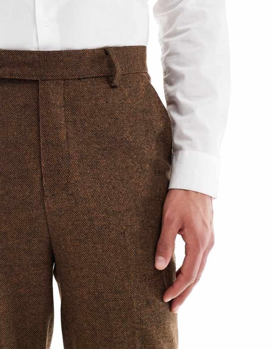 ASOS DESIGN ullblandning tapered kostymbyxor i mörkbrunt - Image 2