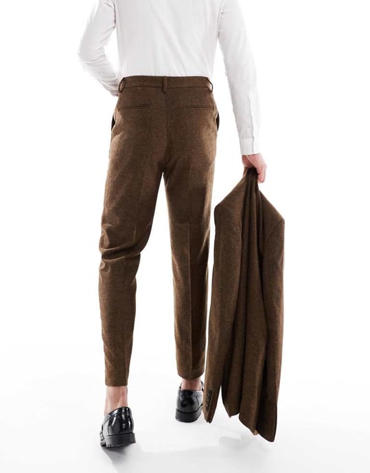 ASOS DESIGN ullblandning tapered kostymbyxor i mörkbrunt - Image 3