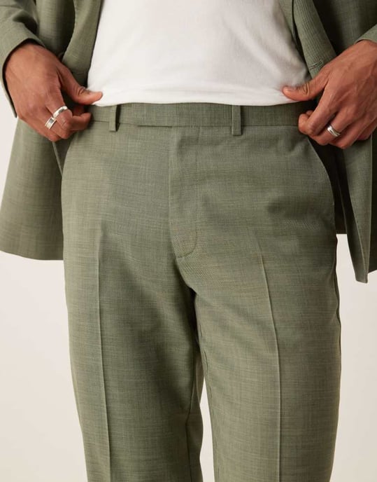 ASOS DESIGN raka kostymbyxor i grön melange - Image 2