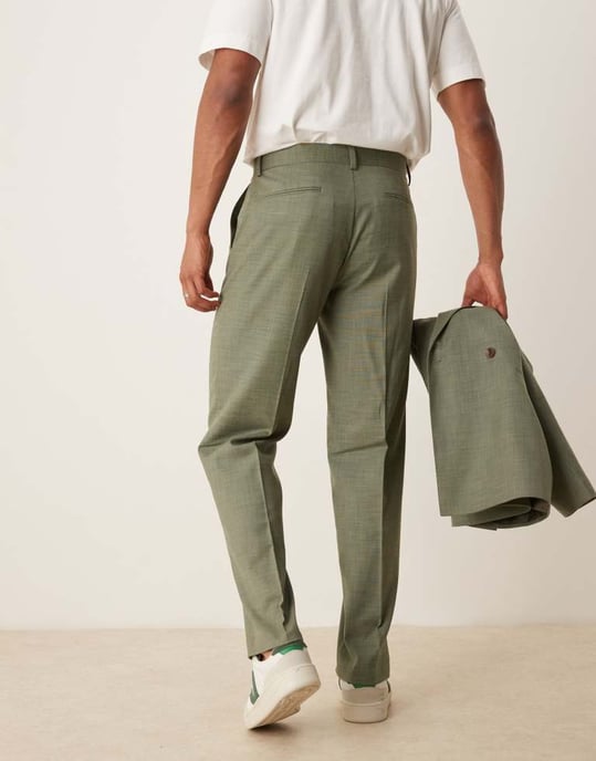 ASOS DESIGN raka kostymbyxor i grön melange - Image 3