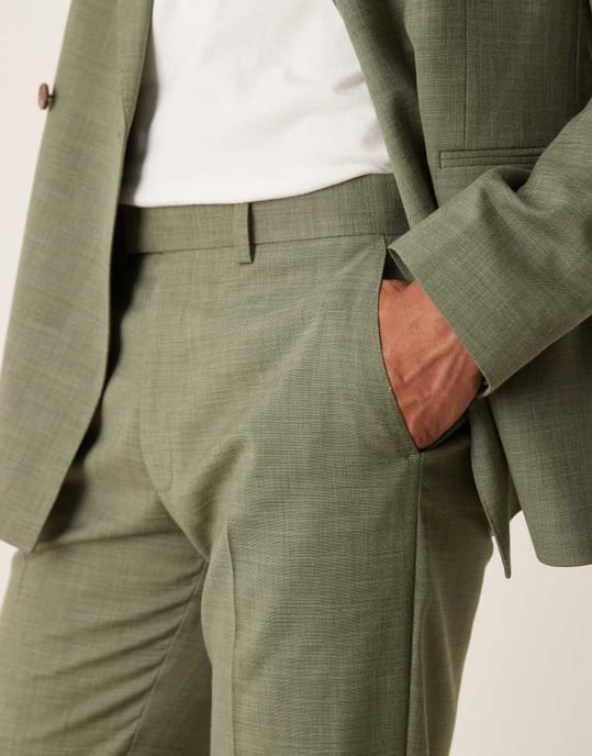 ASOS DESIGN raka kostymbyxor i grön melange - Image 4