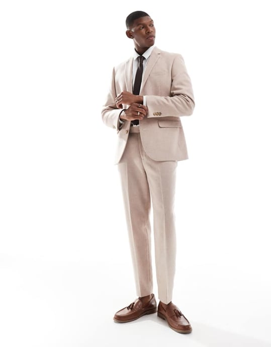 ASOS DESIGN tapered fit ullmix kostymbyxor i ljusrosa tweed - Image 1
