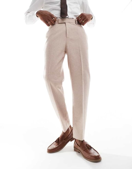 ASOS DESIGN tapered fit ullmix kostymbyxor i ljusrosa tweed - Image 2
