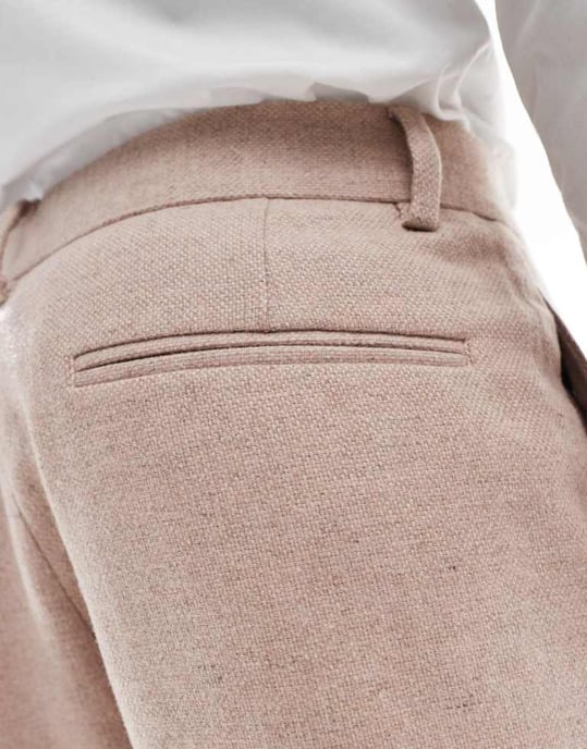 ASOS DESIGN tapered fit ullmix kostymbyxor i ljusrosa tweed - Image 3