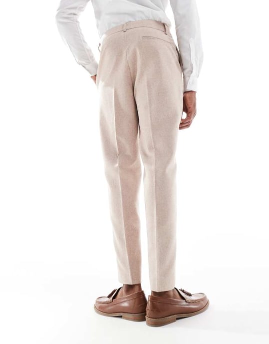 ASOS DESIGN tapered fit ullmix kostymbyxor i ljusrosa tweed - Image 4