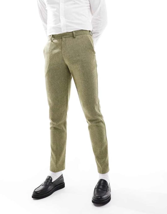 ASOS DESIGN smalullmix kostymbyxa i olivgrön korgvävtexture - Image 2