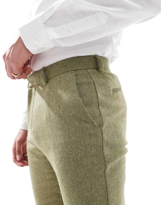 ASOS DESIGN smalullmix kostymbyxa i olivgrön korgvävtexture - Image 3