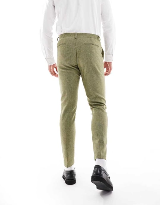 ASOS DESIGN smalullmix kostymbyxa i olivgrön korgvävtexture - Image 4
