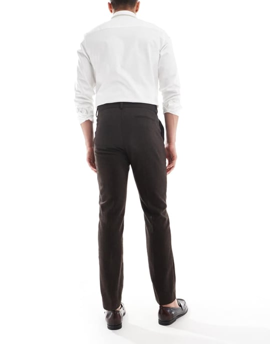 ASOS DESIGN ullrik smal kostymbyxor i brun herringbone - Image 2