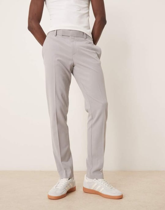 ASOS DESIGN four way stretch smal passform kostymbyxor i grått - Image 2