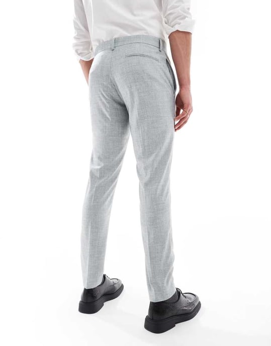 ASOS DESIGN bröllops skinny kostymbyxor i ljusgrå melange-textur - Image 2