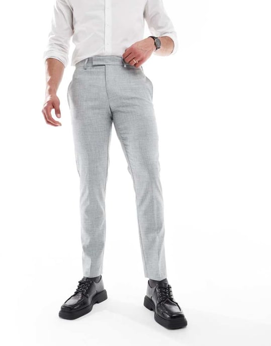 ASOS DESIGN bröllops skinny kostymbyxor i ljusgrå melange-textur - Image 3
