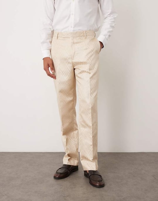ASOS DESIGN raka kostymbyxor i sten jacquard - Image 2