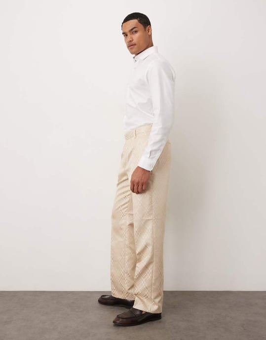 ASOS DESIGN raka kostymbyxor i sten jacquard - Image 3