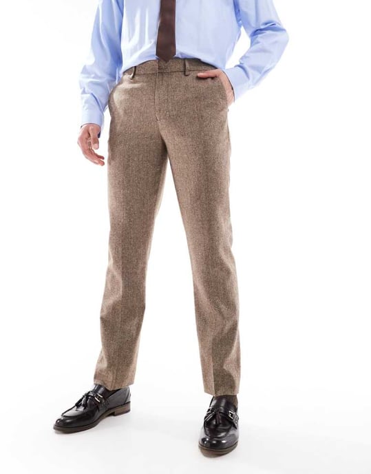 ASOS DESIGN smala ullblandning kostymbyxor i beige - Image 2