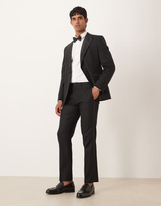 ASOS DESIGN linneblandning slim tuxedosbyxor i svart - Image 1