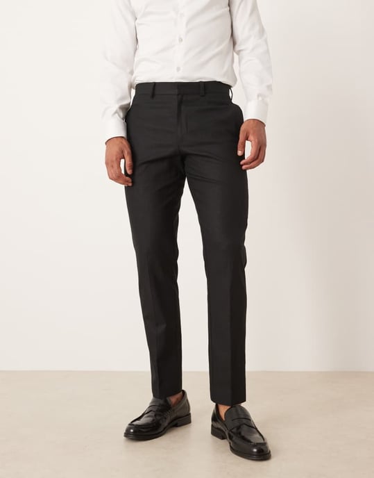 ASOS DESIGN linneblandning slim tuxedosbyxor i svart - Image 2