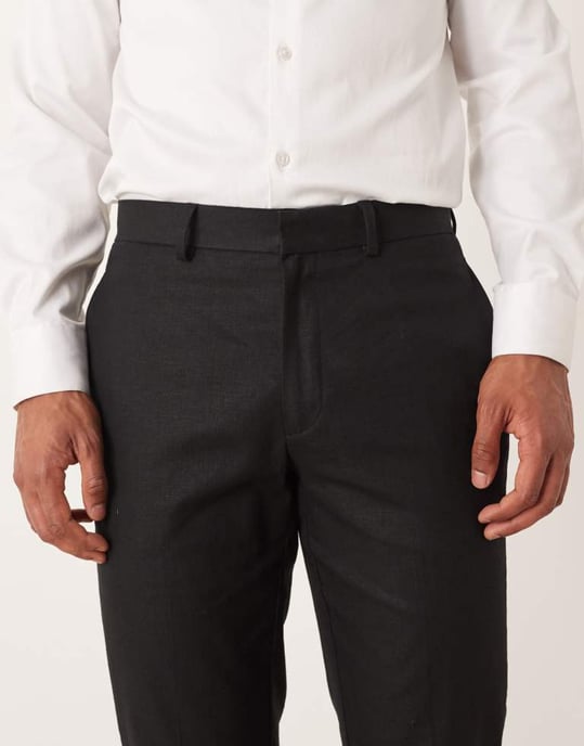 ASOS DESIGN linneblandning slim tuxedosbyxor i svart - Image 4