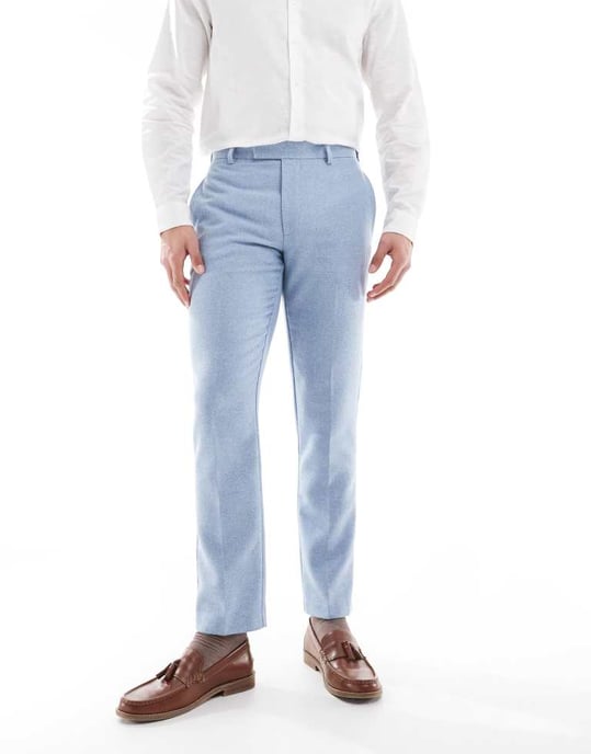 ASOS DESIGN ullmix slim passform kostymbyxor i blå väv - Image 2