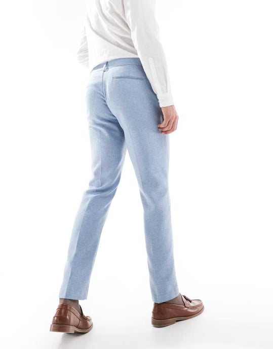 ASOS DESIGN ullmix slim passform kostymbyxor i blå väv - Image 3