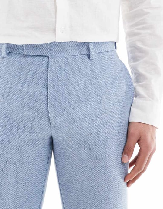 ASOS DESIGN ullmix slim passform kostymbyxor i blå väv - Image 4