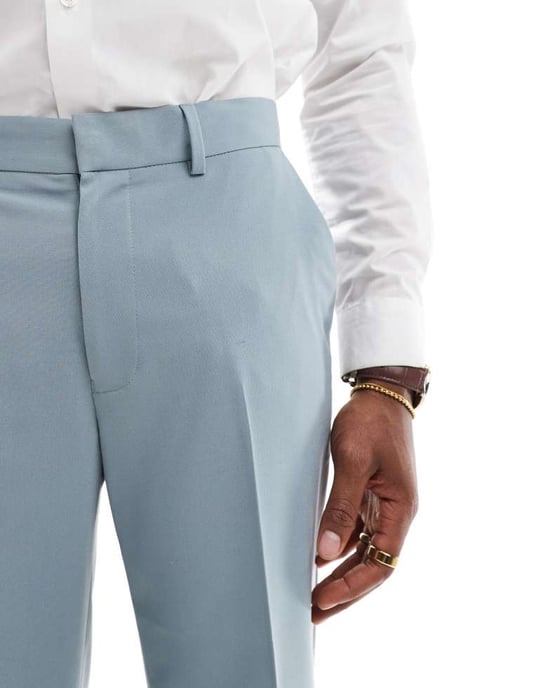 ASOS DESIGN raka kostymbyxor i knälängd i dammblå - Image 3