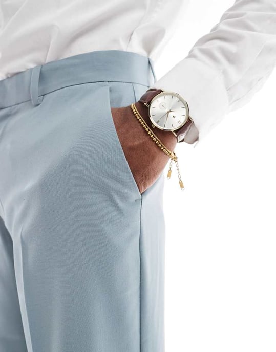 ASOS DESIGN raka kostymbyxor i knälängd i dammblå - Image 4