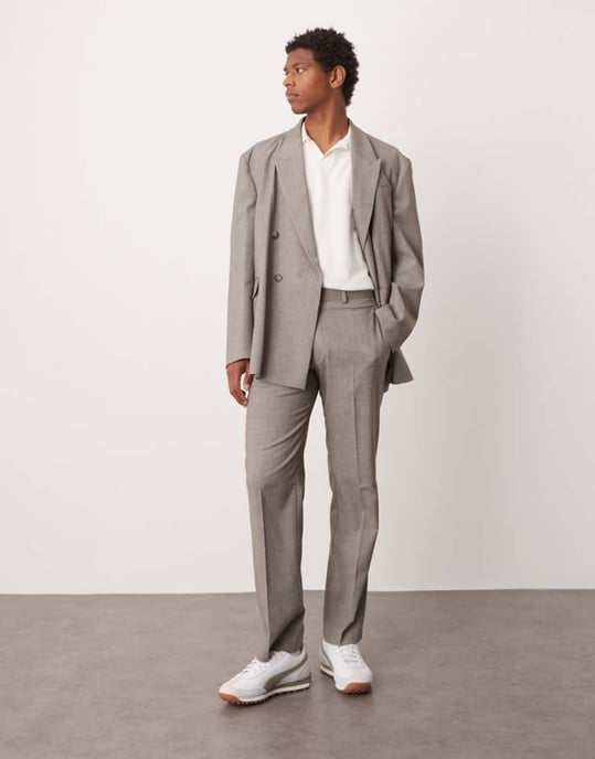 ASOS DESIGN raka kostymbyxor i grå melange-textur - Image 1