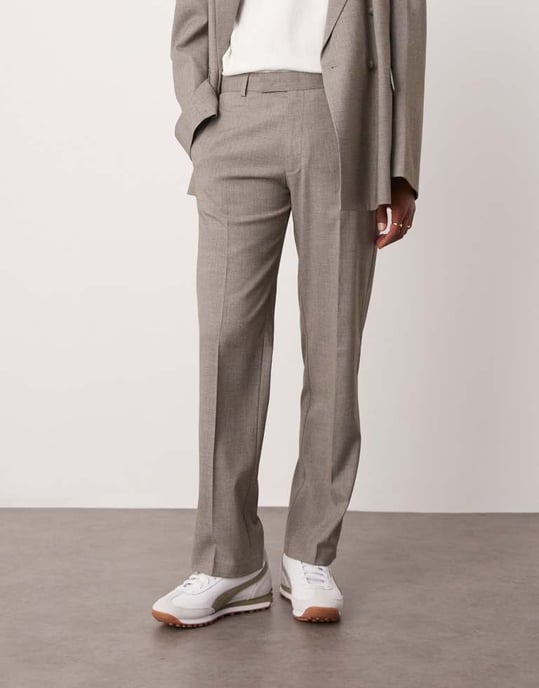 ASOS DESIGN raka kostymbyxor i grå melange-textur - Image 2