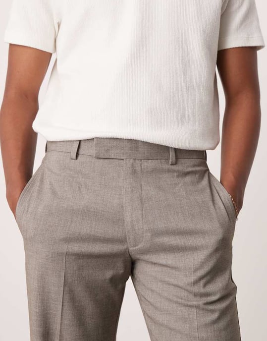 ASOS DESIGN raka kostymbyxor i grå melange-textur - Image 3