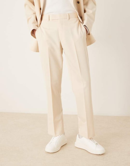 ASOS DESIGN raka kostymbyxor i ecrufärgad bomull - Image 2