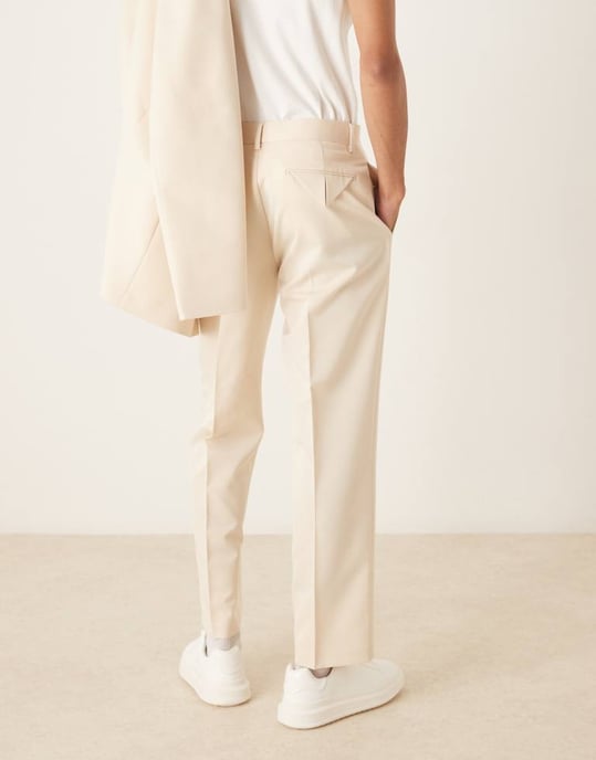 ASOS DESIGN raka kostymbyxor i ecrufärgad bomull - Image 4