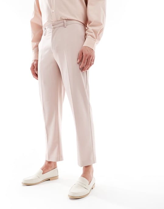 ASOS DESIGN raka korta kostymbyxor i dammig rosa - Image 3