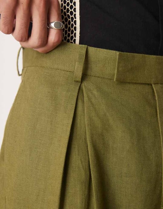 ASOS DESIGN premium 100% linne taperade kostymbyxor i grönt - Image 2