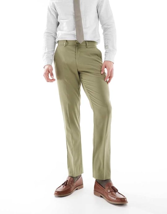 ASOS DESIGN slim fit kostymbyxor i olivgrön - Image 4