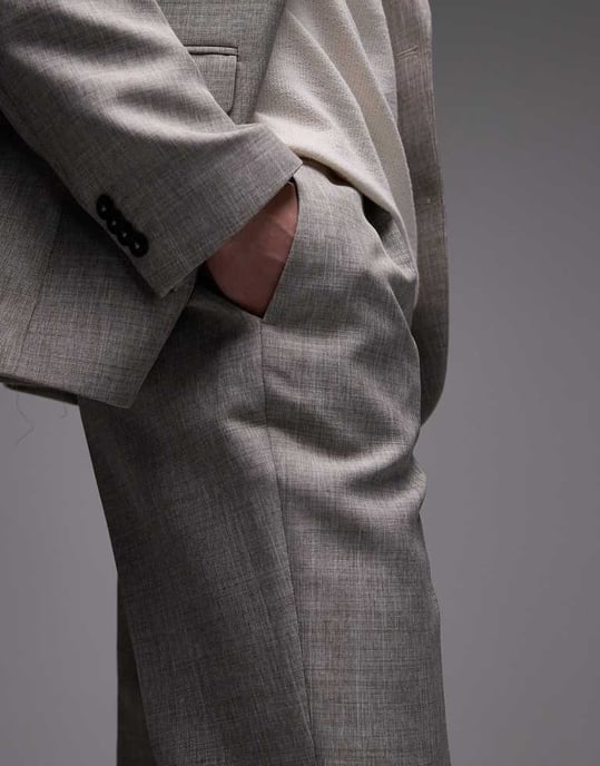 Topman raka texturerade kostymbyxor i stenfärg - Image 3