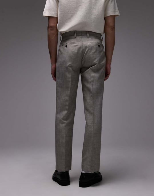 Topman raka texturerade kostymbyxor i stenfärg - Image 4